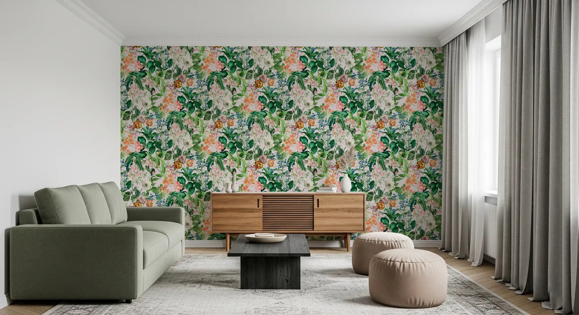 Spring Meadow Floral Pattern Wallpaper⁠