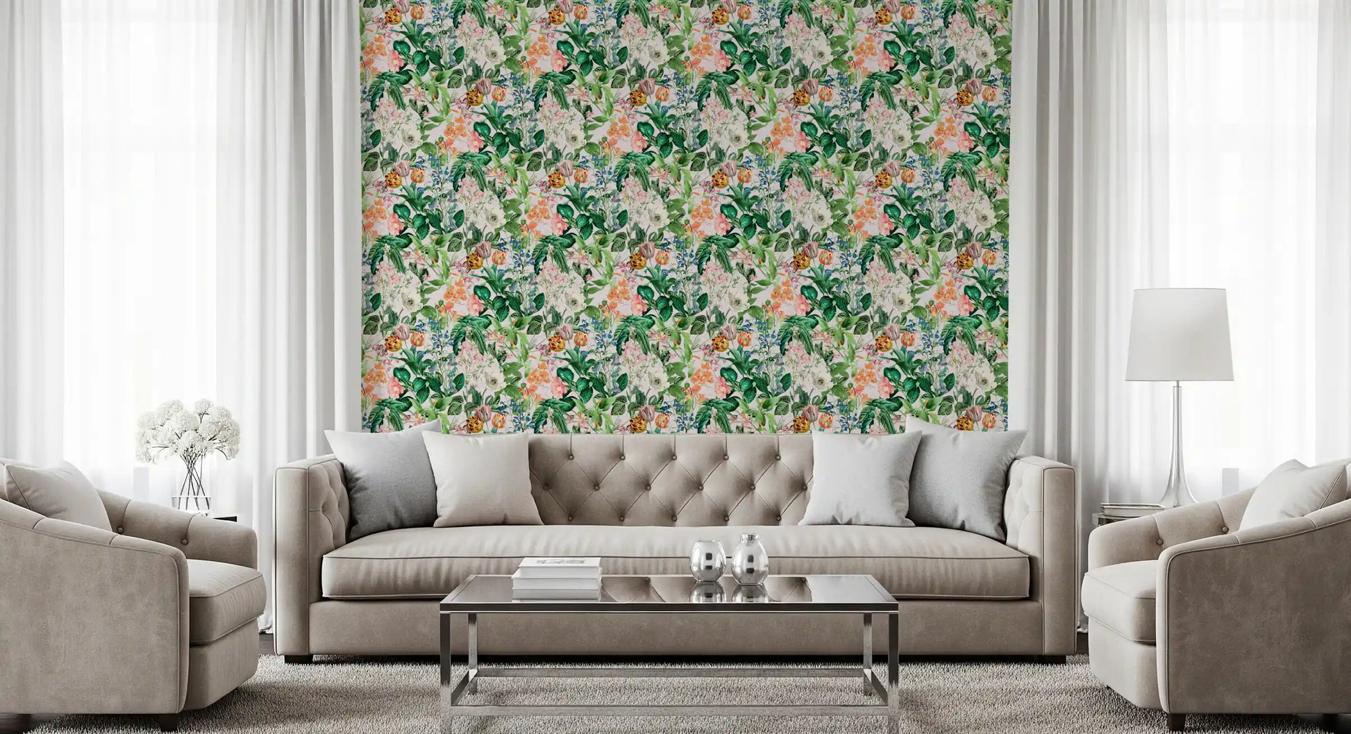 Spring Meadow Floral Pattern Wallpaper⁠