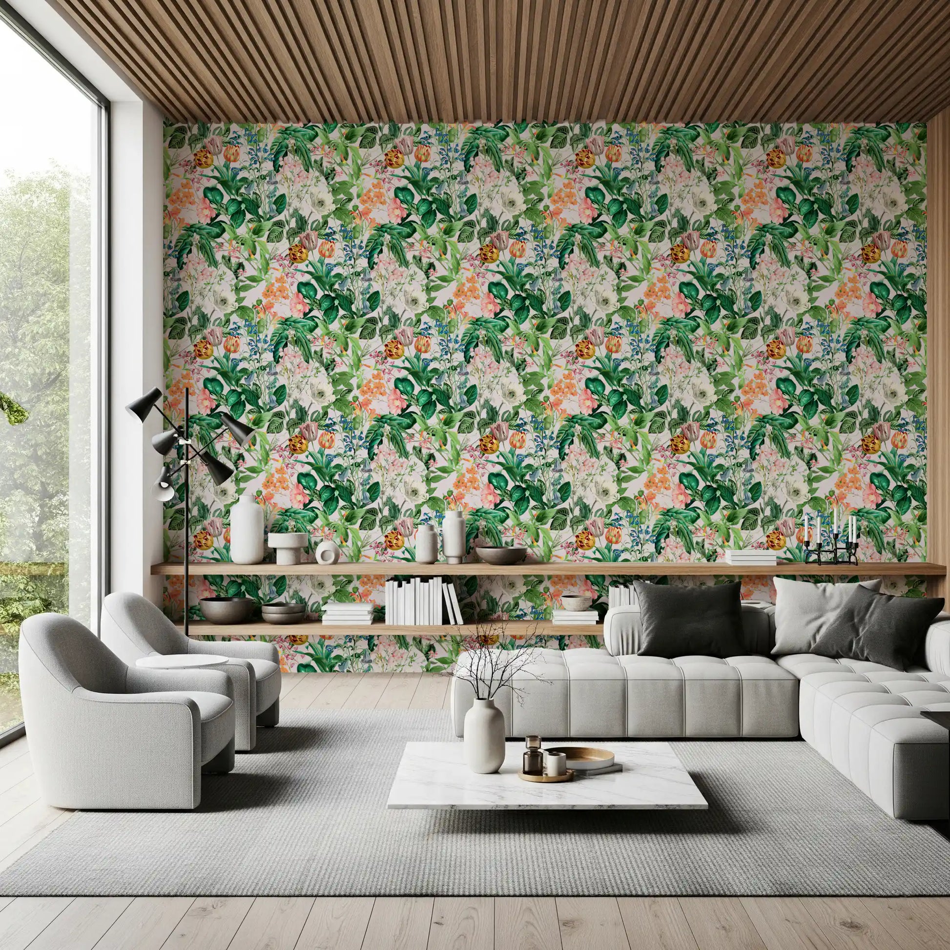 Spring Meadow Floral Pattern Wallpaper⁠