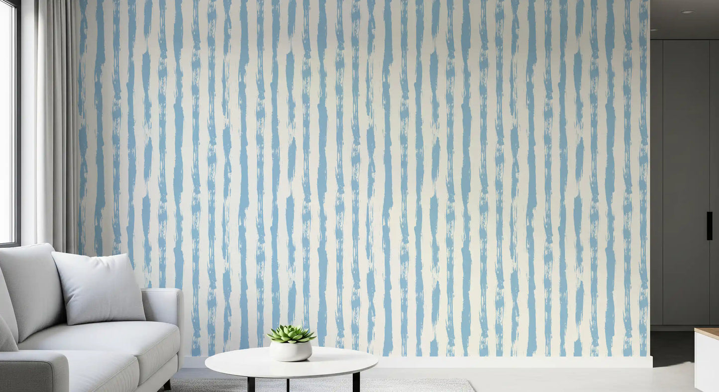 Coastal Blue Vertical Brushstroke Stripes Wallpaper⁠