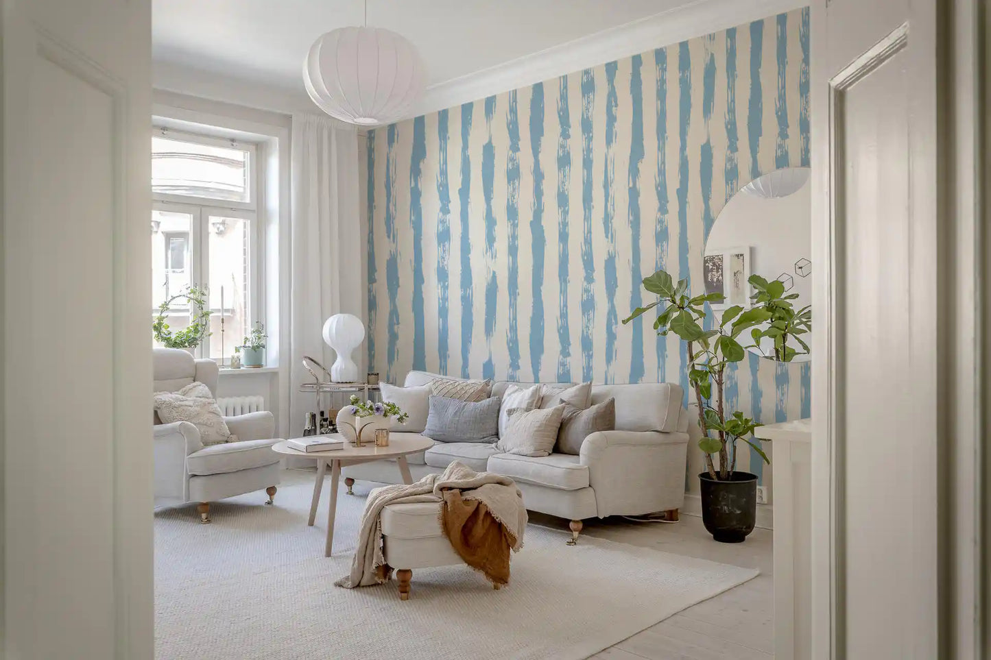 Coastal Blue Vertical Brushstroke Stripes Wallpaper⁠