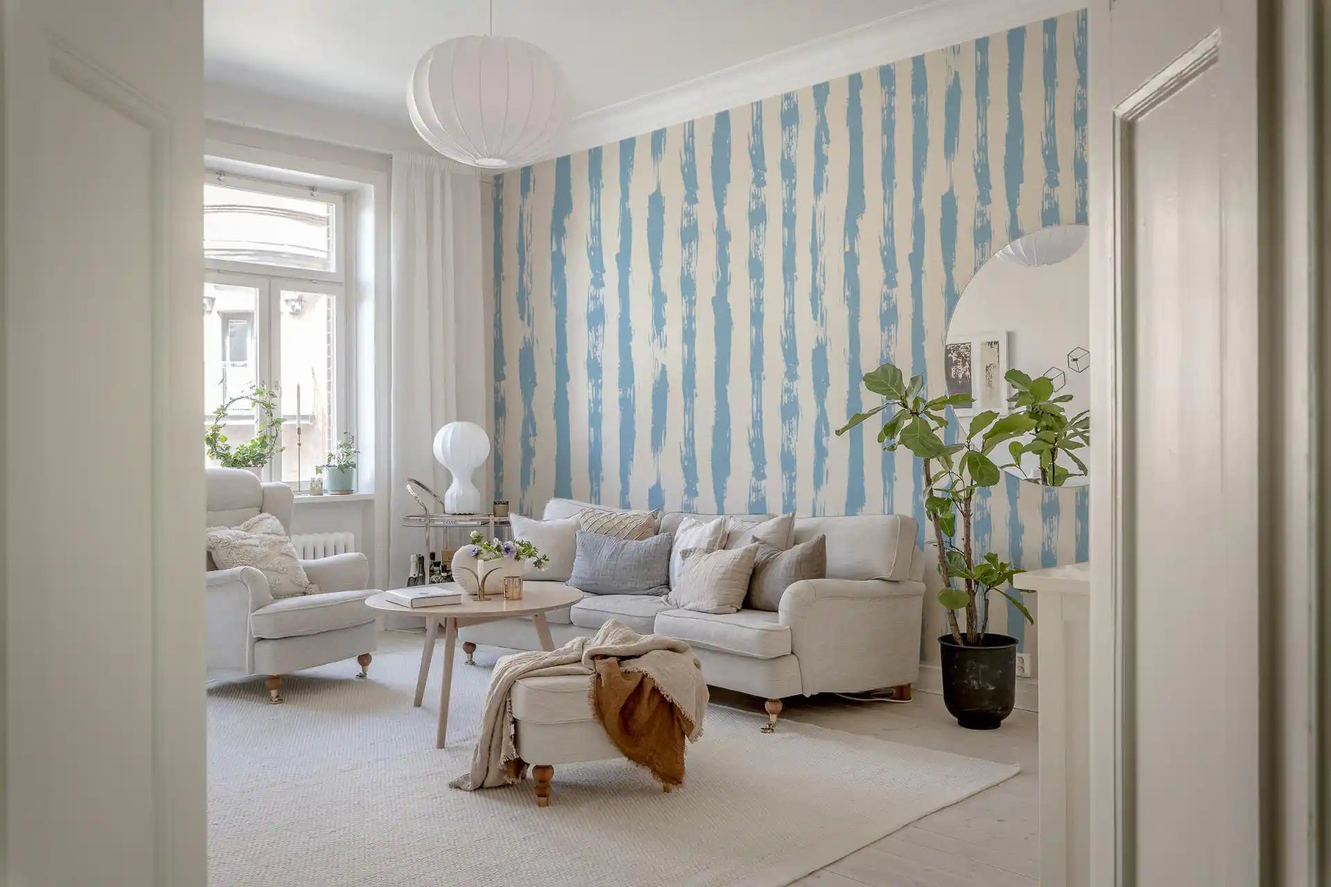 Coastal Blue Vertical Brushstroke Stripes Wallpaper⁠