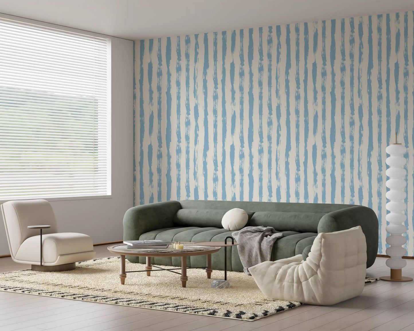 Coastal Blue Vertical Brushstroke Stripes Wallpaper⁠