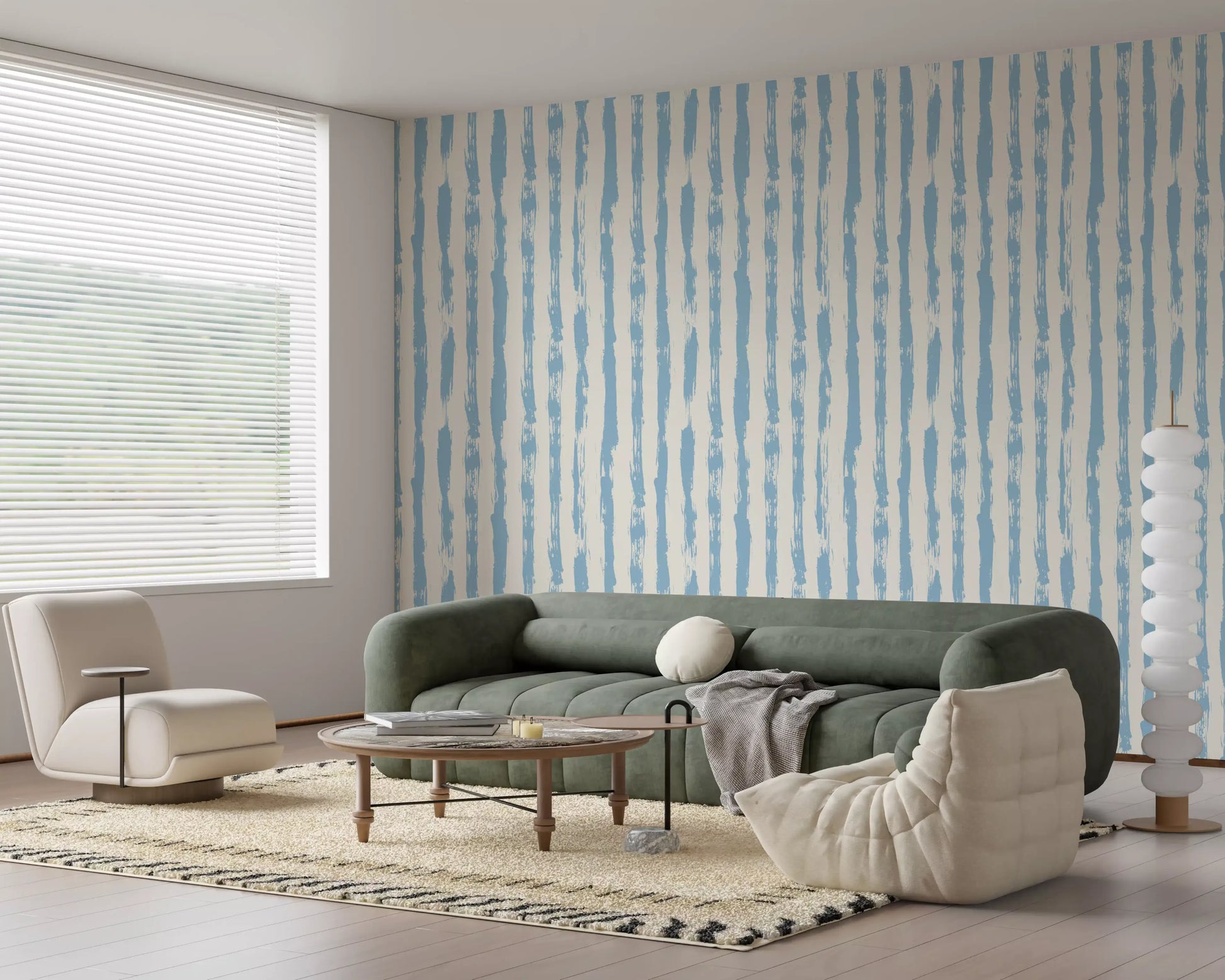 Coastal Blue Vertical Brushstroke Stripes Wallpaper⁠