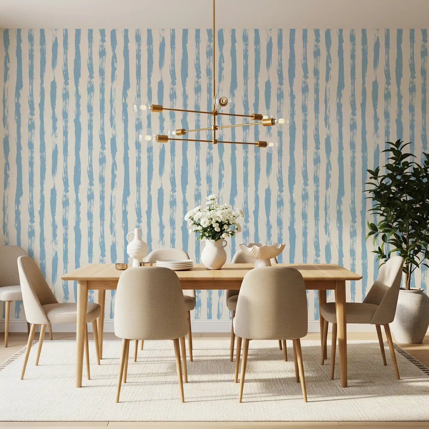 Coastal Blue Vertical Brushstroke Stripes Wallpaper⁠