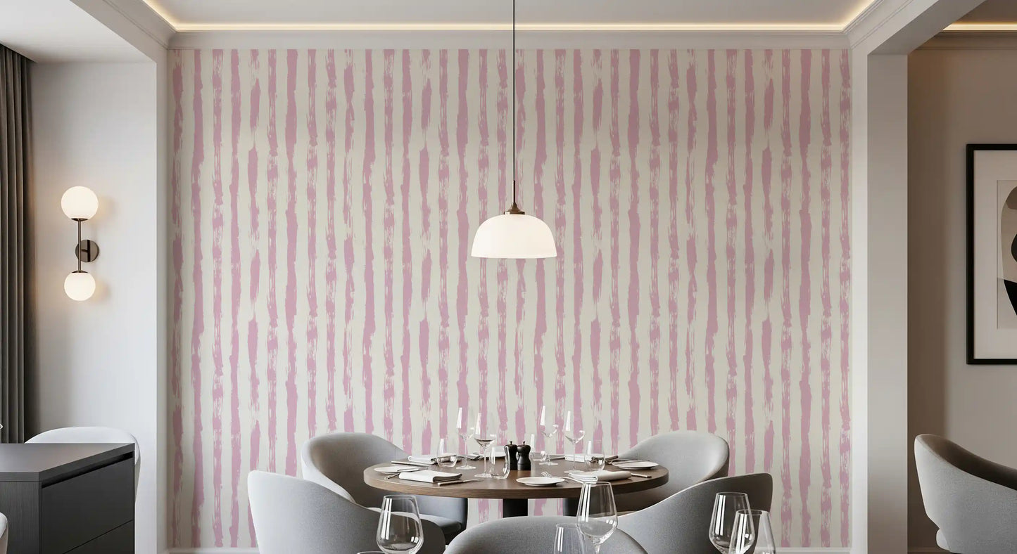 Soft Blush Hand-Painted Vertical Stripes Wallpaper⁠