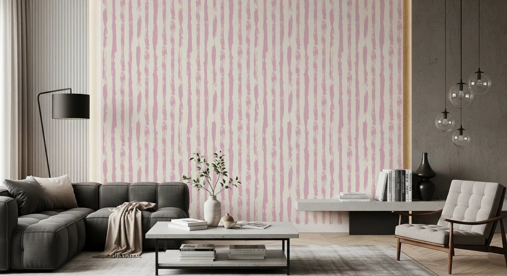 Soft Blush Hand-Painted Vertical Stripes Wallpaper⁠