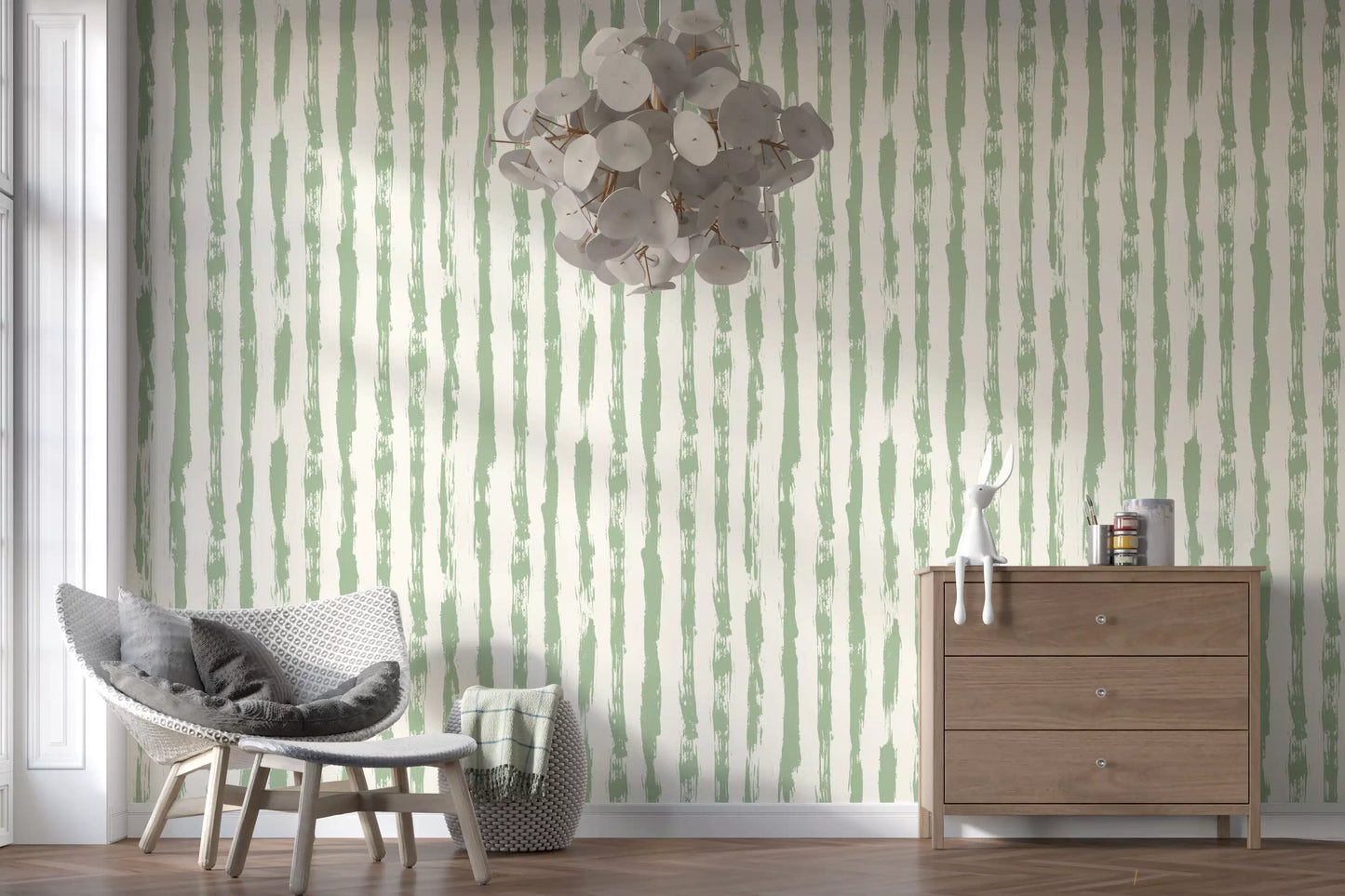 Sage Hand-Painted Vertical Stripes Wallpaper⁠