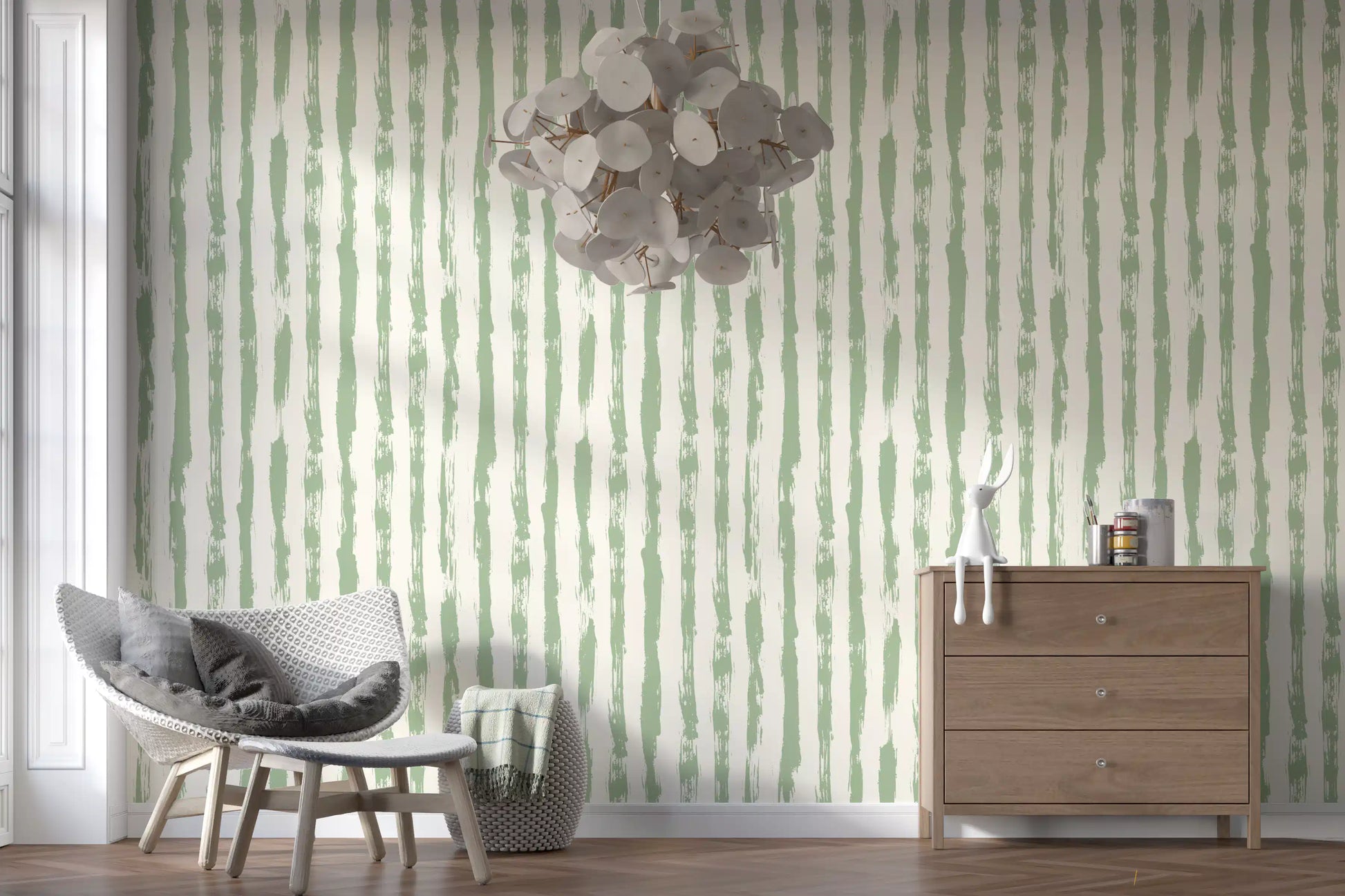 Sage Hand-Painted Vertical Stripes Wallpaper⁠