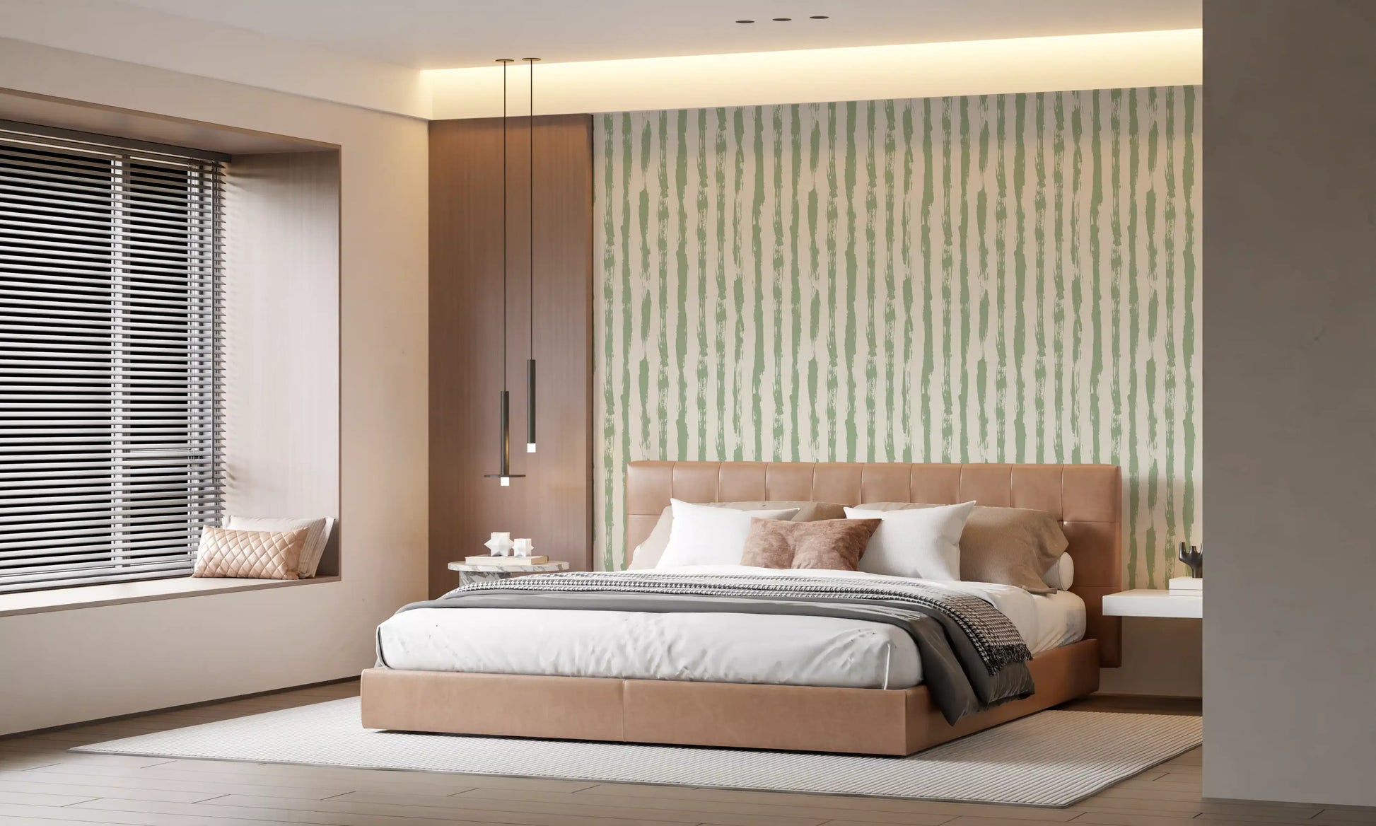 Sage Hand-Painted Vertical Stripes Wallpaper⁠