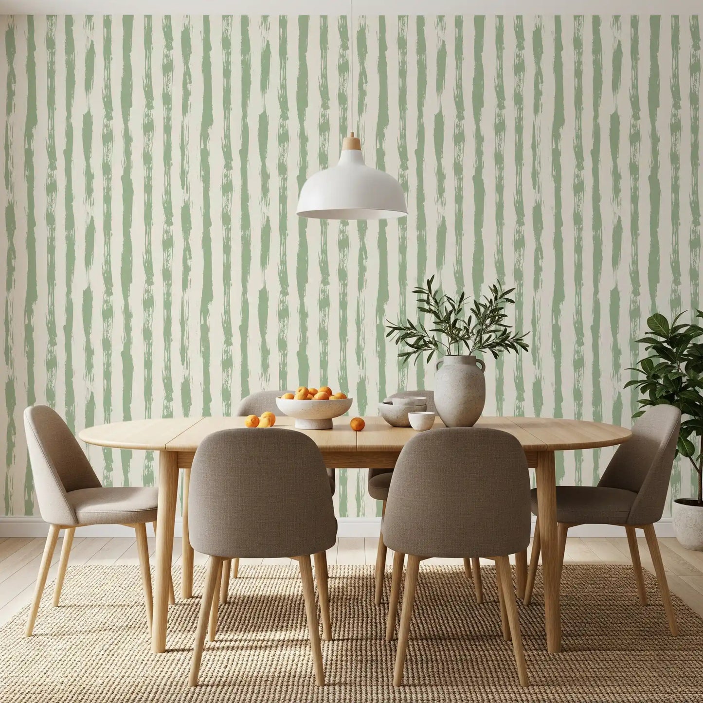 Sage Hand-Painted Vertical Stripes Wallpaper⁠