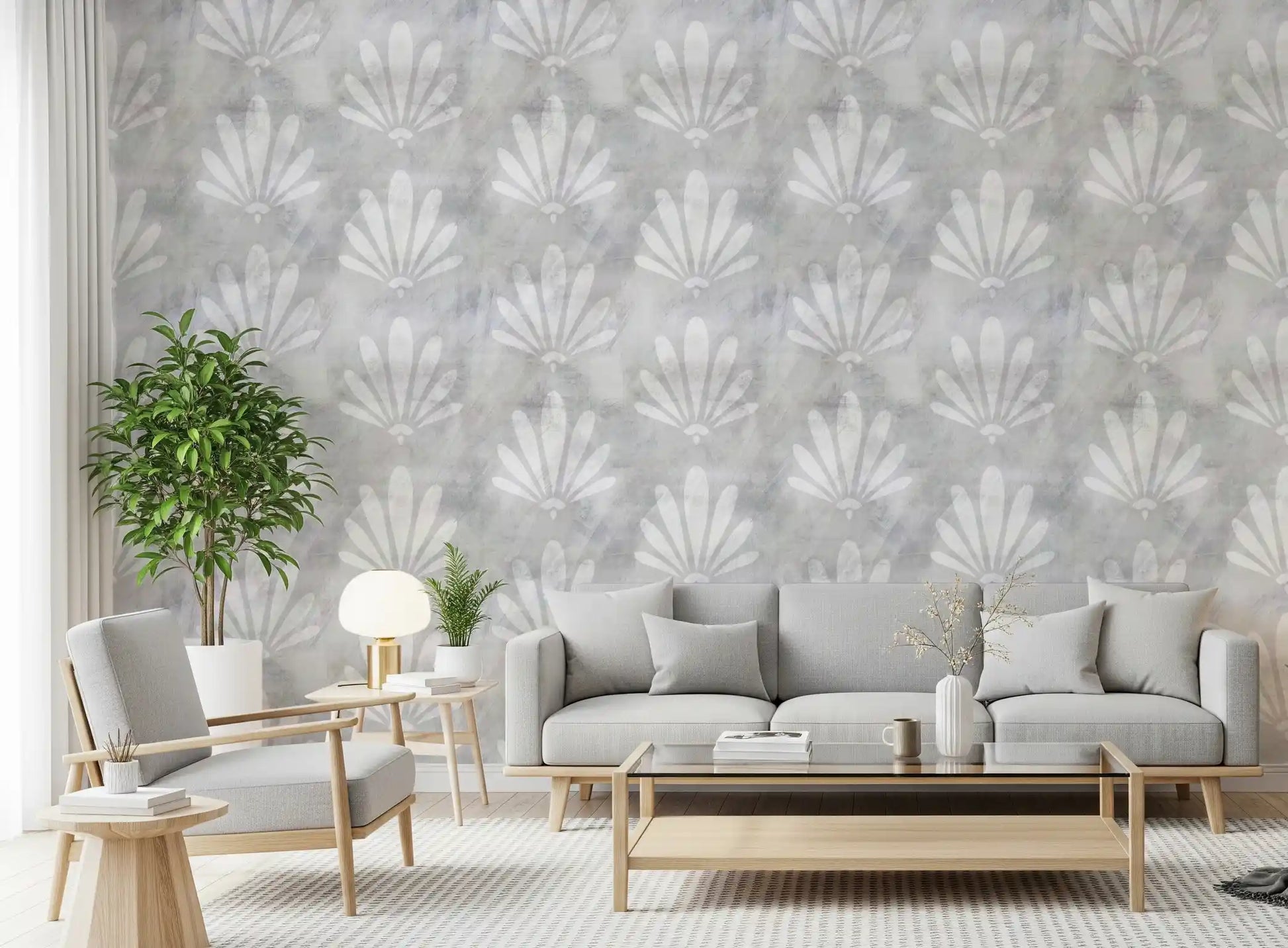 Minimalist Fan Pattern in Grey Wallpaper⁠
