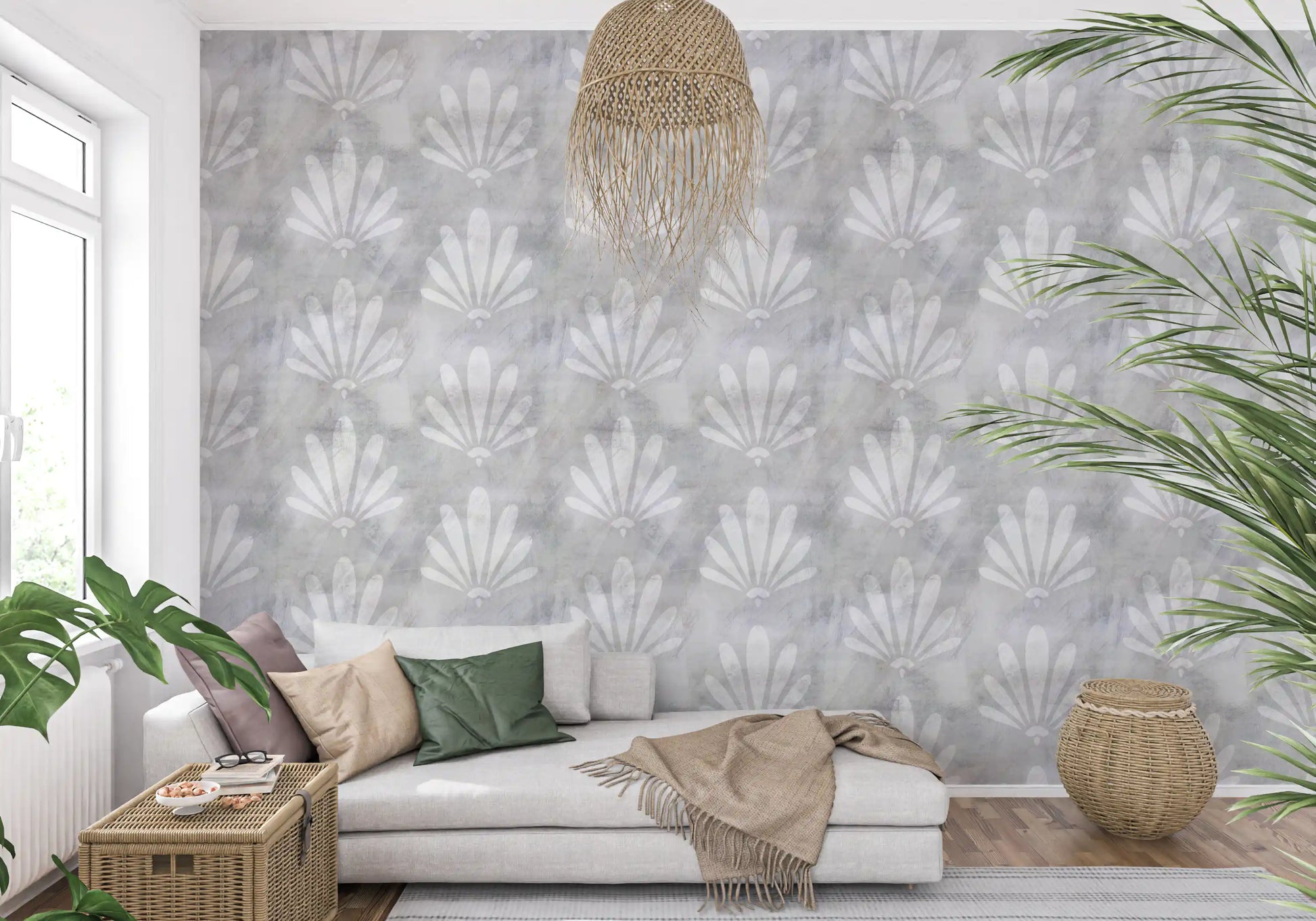 Minimalist Fan Pattern in Grey Wallpaper⁠