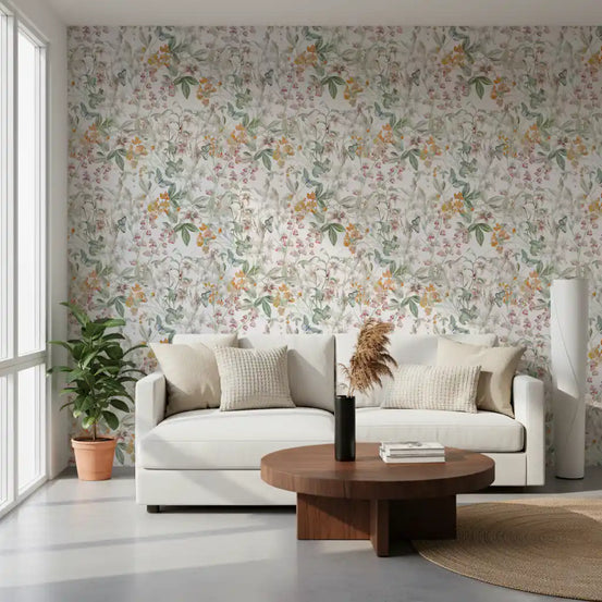 Watercolour botanical butterfly garden meadow wallpaper in living room GD11761
