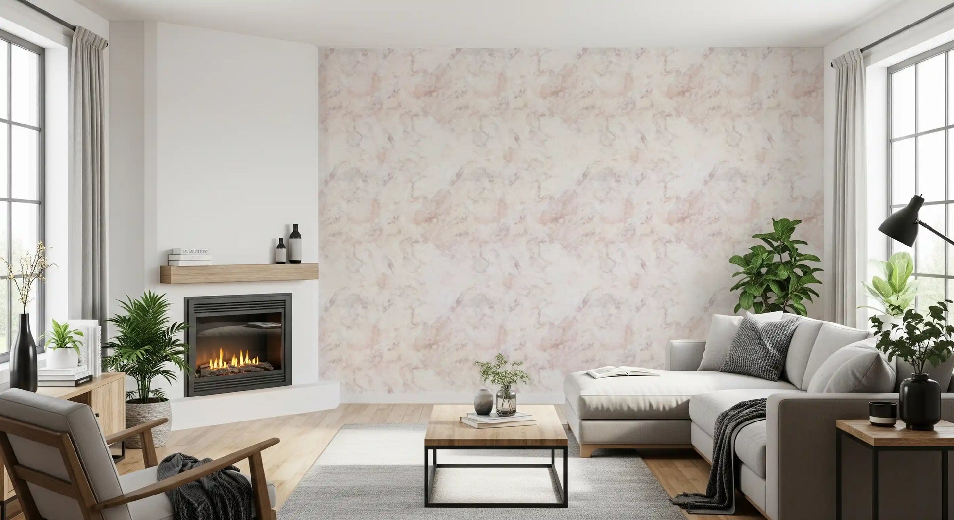 Soft Blush Marble Vein Wallpaper⁠