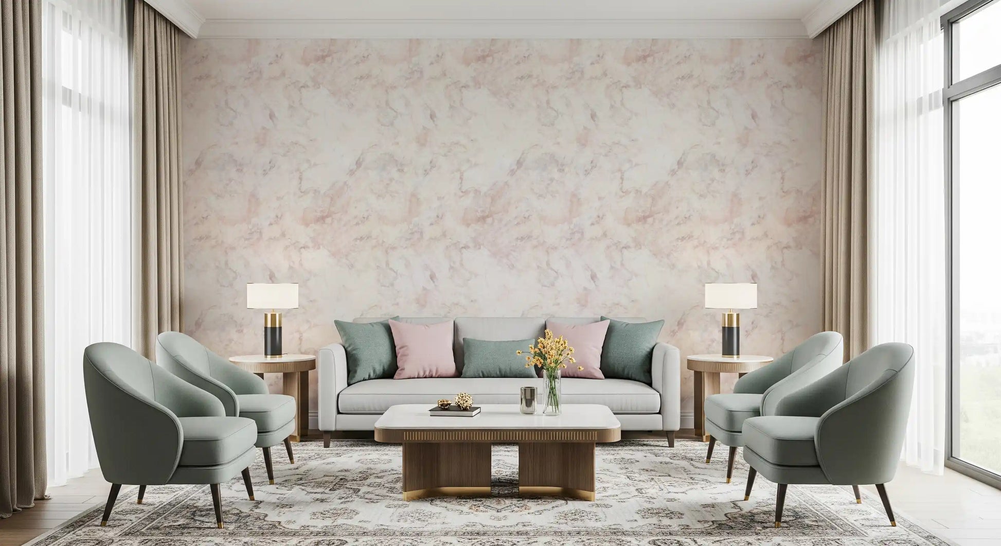 Soft Blush Marble Vein Wallpaper⁠