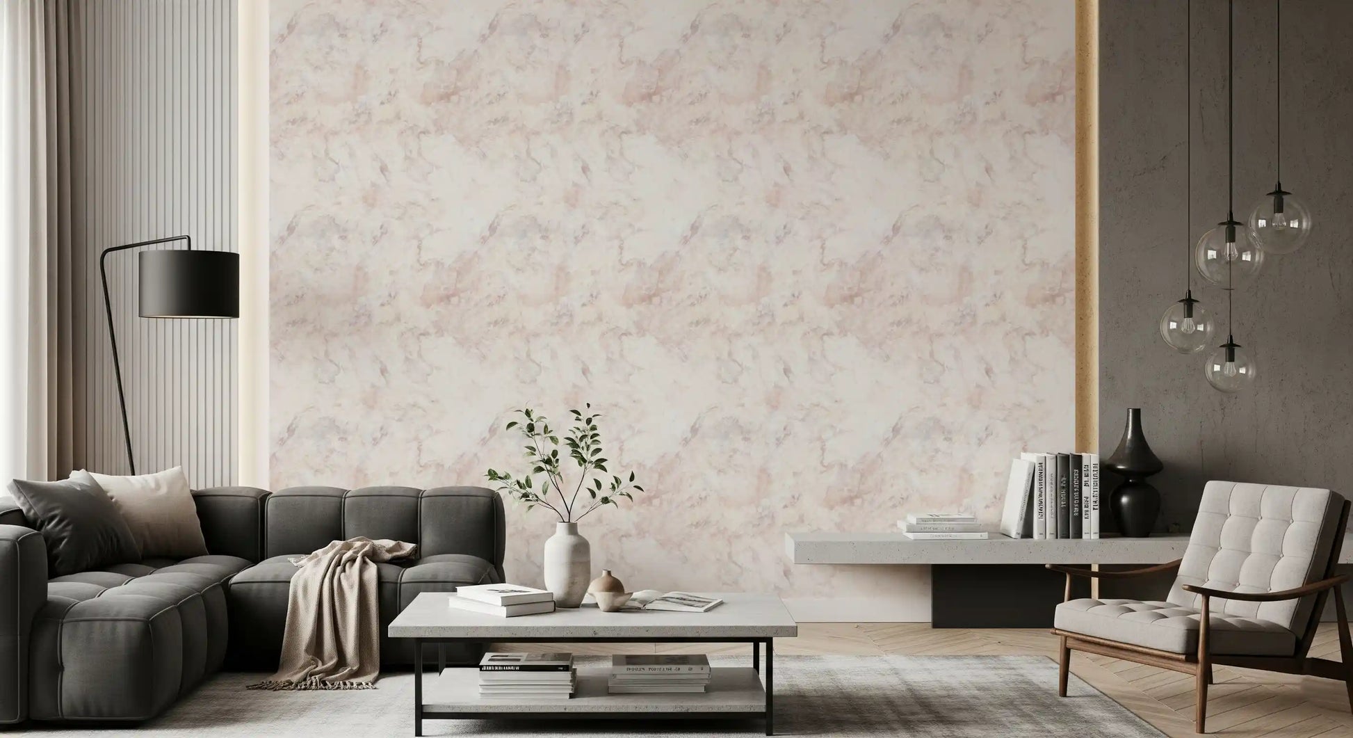 Soft Blush Marble Vein Wallpaper⁠
