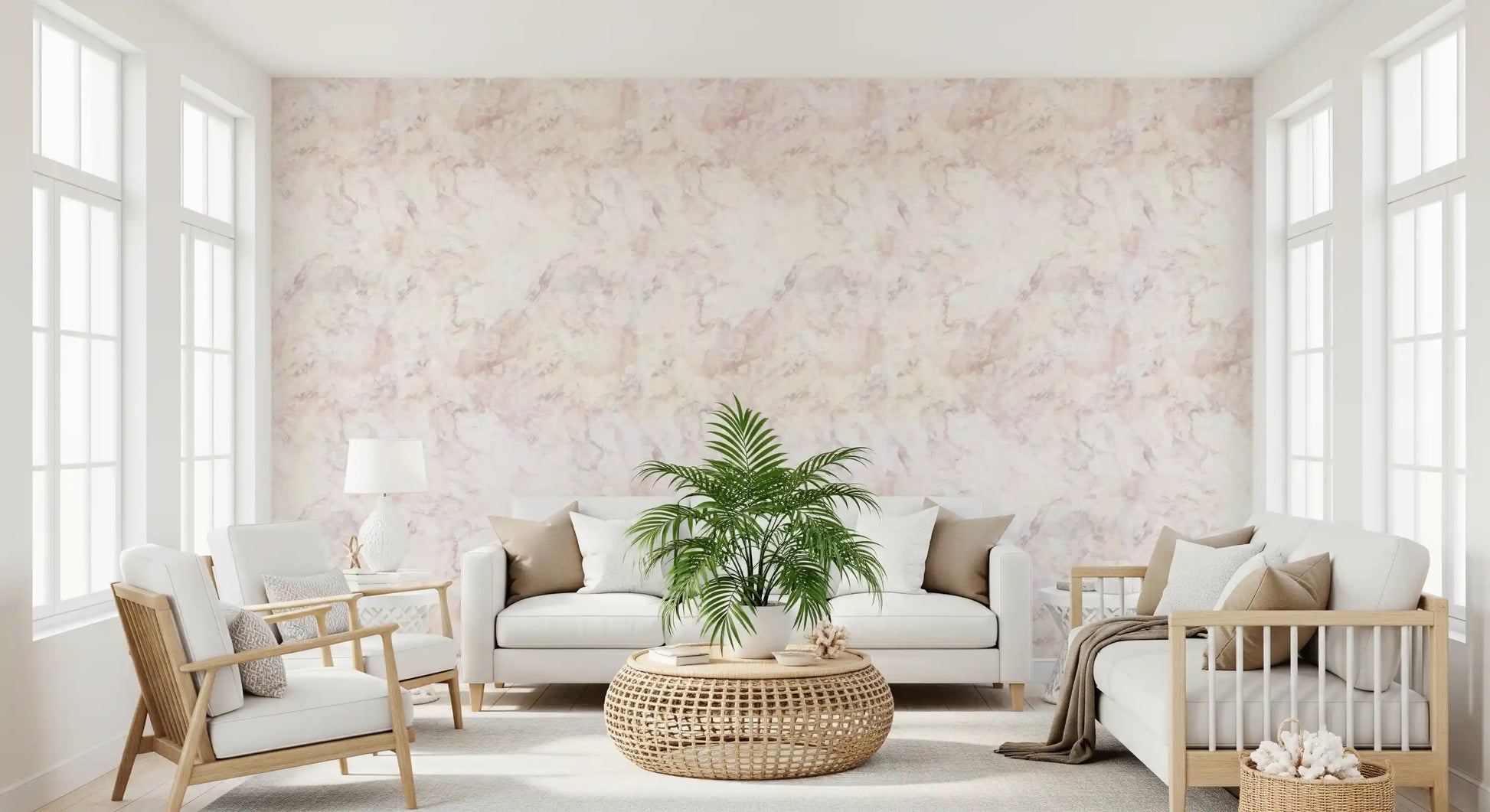 Soft Blush Marble Vein Wallpaper⁠