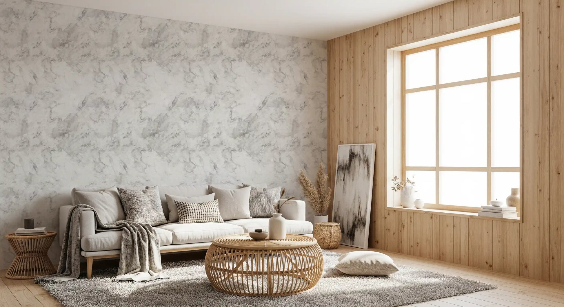 Monochrome Veined Marble Surface Wallpaper⁠