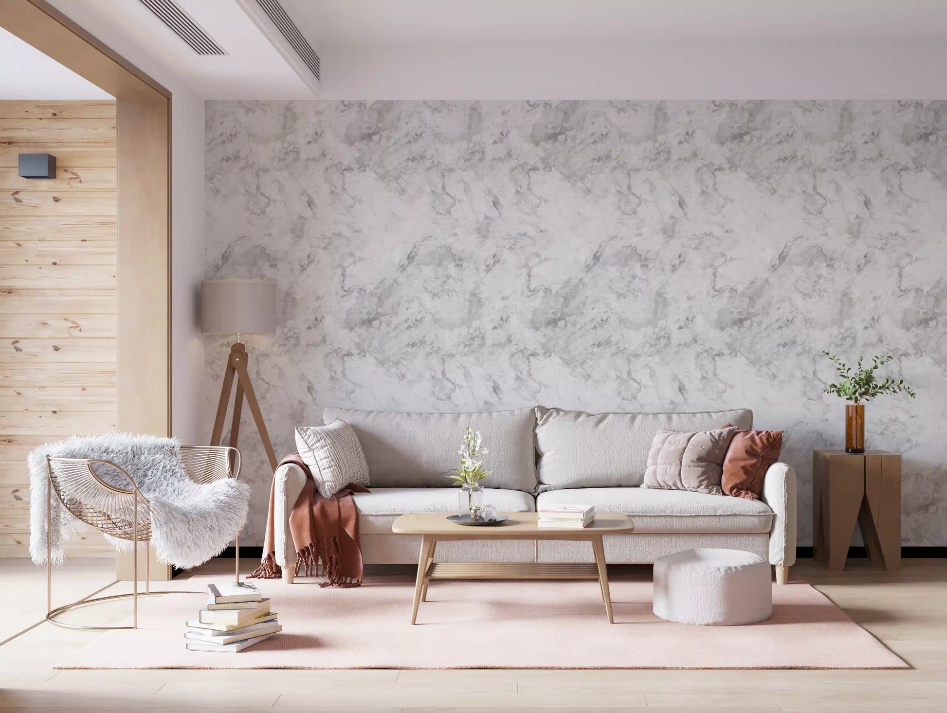 Monochrome Veined Marble Surface Wallpaper⁠