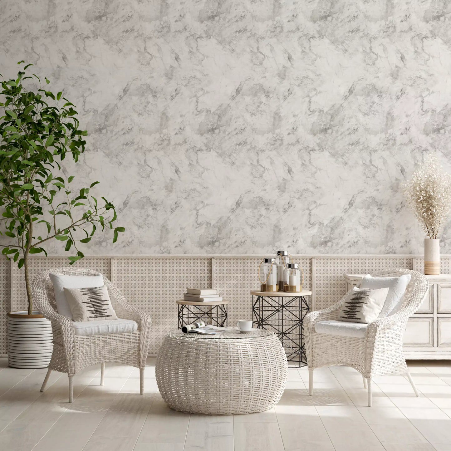 Monochrome Veined Marble Surface Wallpaper⁠