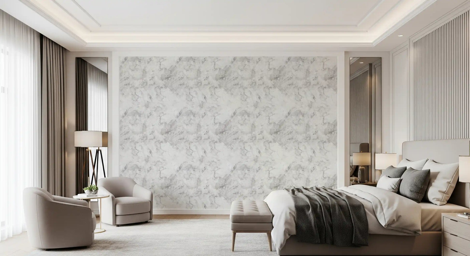 Monochrome Veined Marble Surface Wallpaper⁠