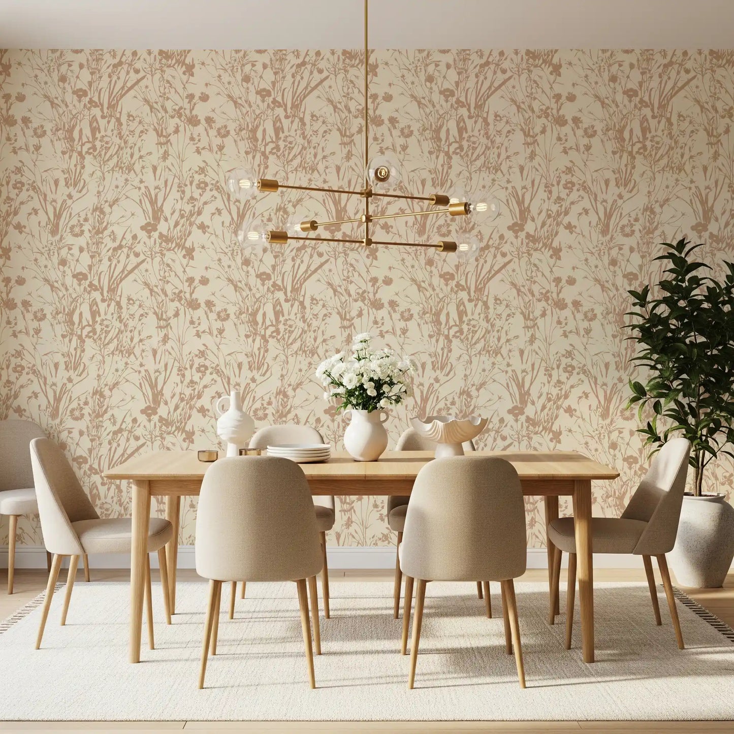 Rustic Botanical Line Art Wallpaper⁠