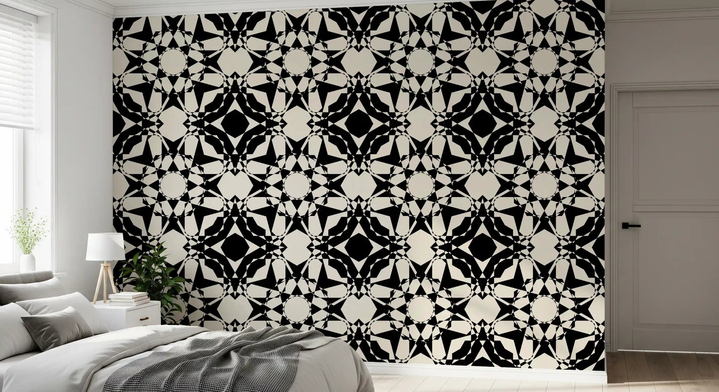 Interlocking Geometric Monochromatic Pattern Wallpaper⁠