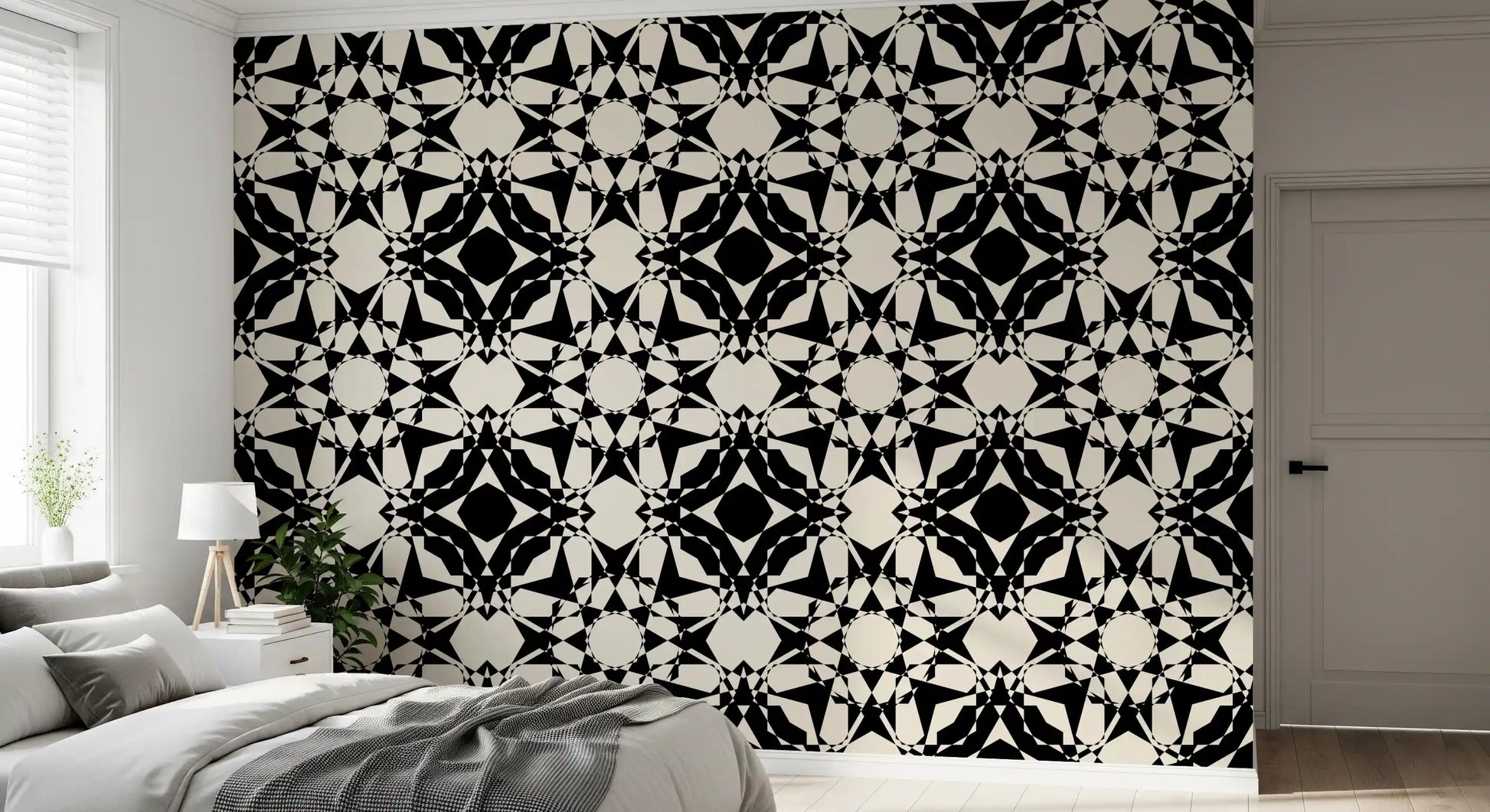 Interlocking Geometric Monochromatic Pattern Wallpaper⁠