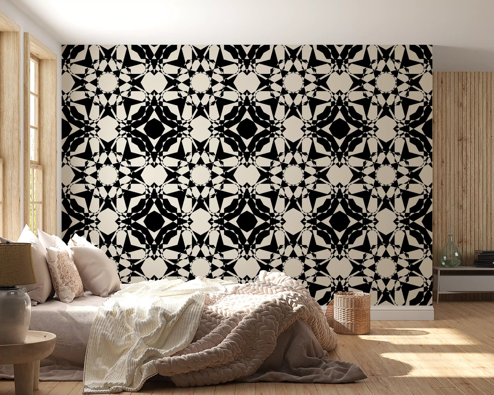Interlocking Geometric Monochromatic Pattern Wallpaper⁠