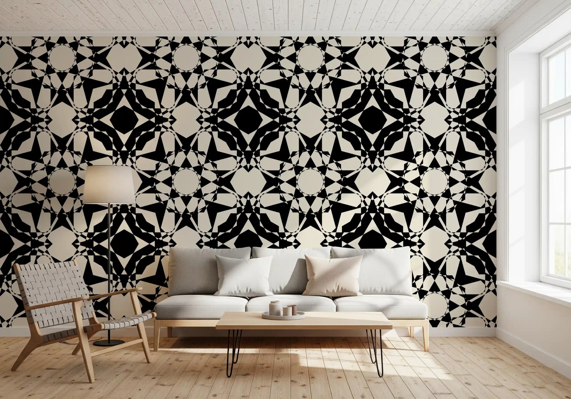 Interlocking Geometric Monochromatic Pattern Wallpaper⁠