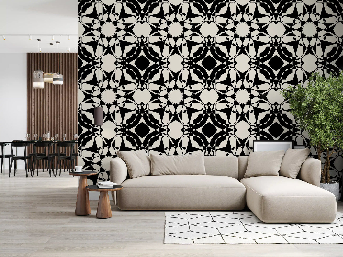 Interlocking Geometric Monochromatic Pattern Wallpaper⁠