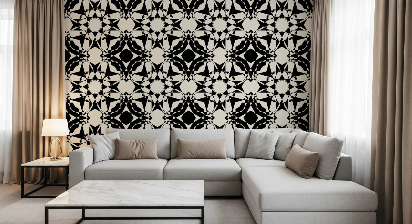 Interlocking Geometric Monochromatic Pattern Wallpaper⁠