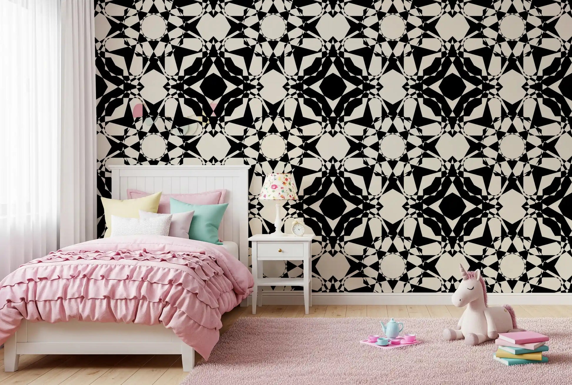 Interlocking Geometric Monochromatic Pattern Wallpaper⁠