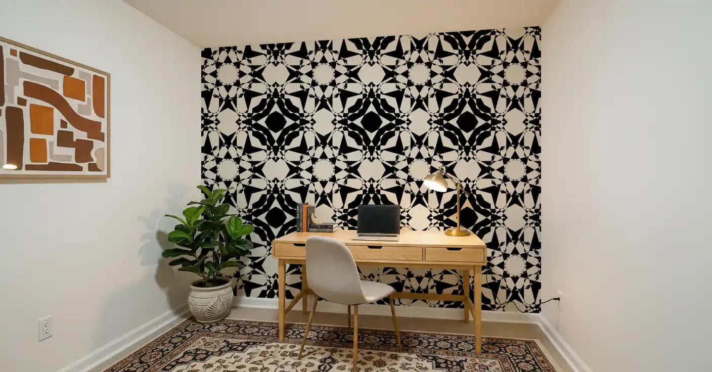 Interlocking Geometric Monochromatic Pattern Wallpaper⁠