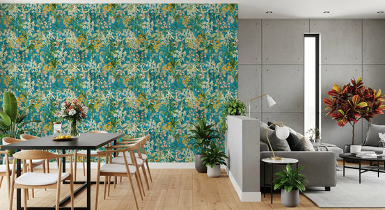Turquoise Meadow Botanical Illustration Wallpaper⁠