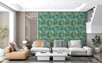 Turquoise Meadow Botanical Illustration Wallpaper⁠