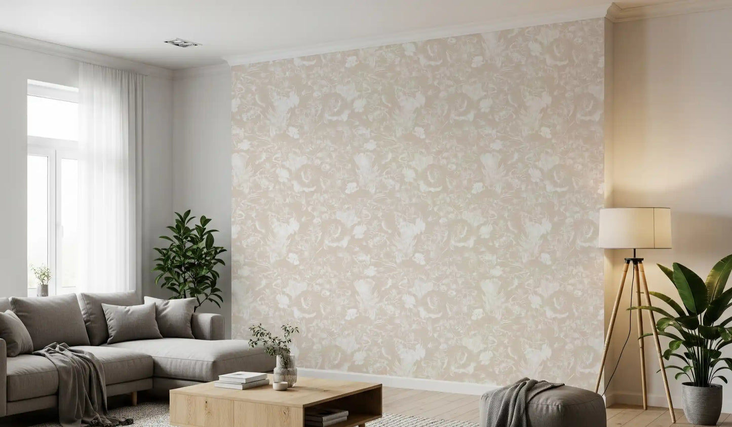 Cream Botanical Line Art Wallpaper⁠