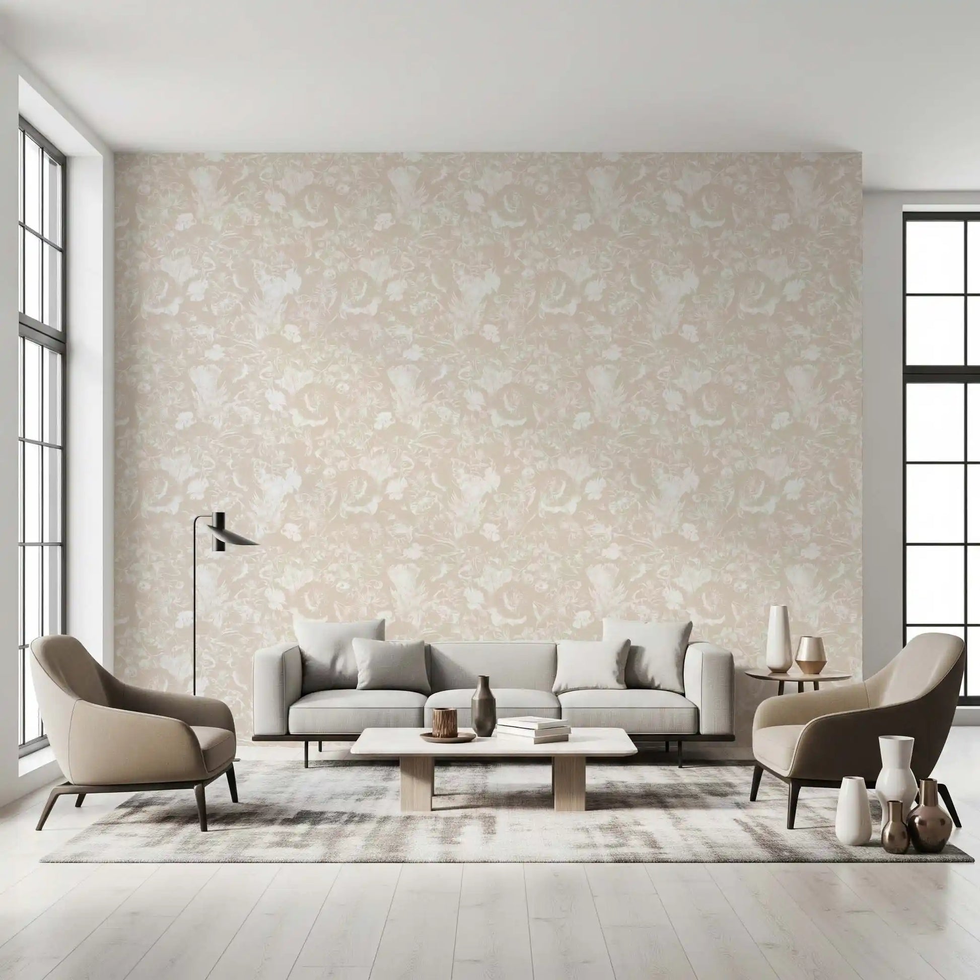Cream Botanical Line Art Wallpaper⁠