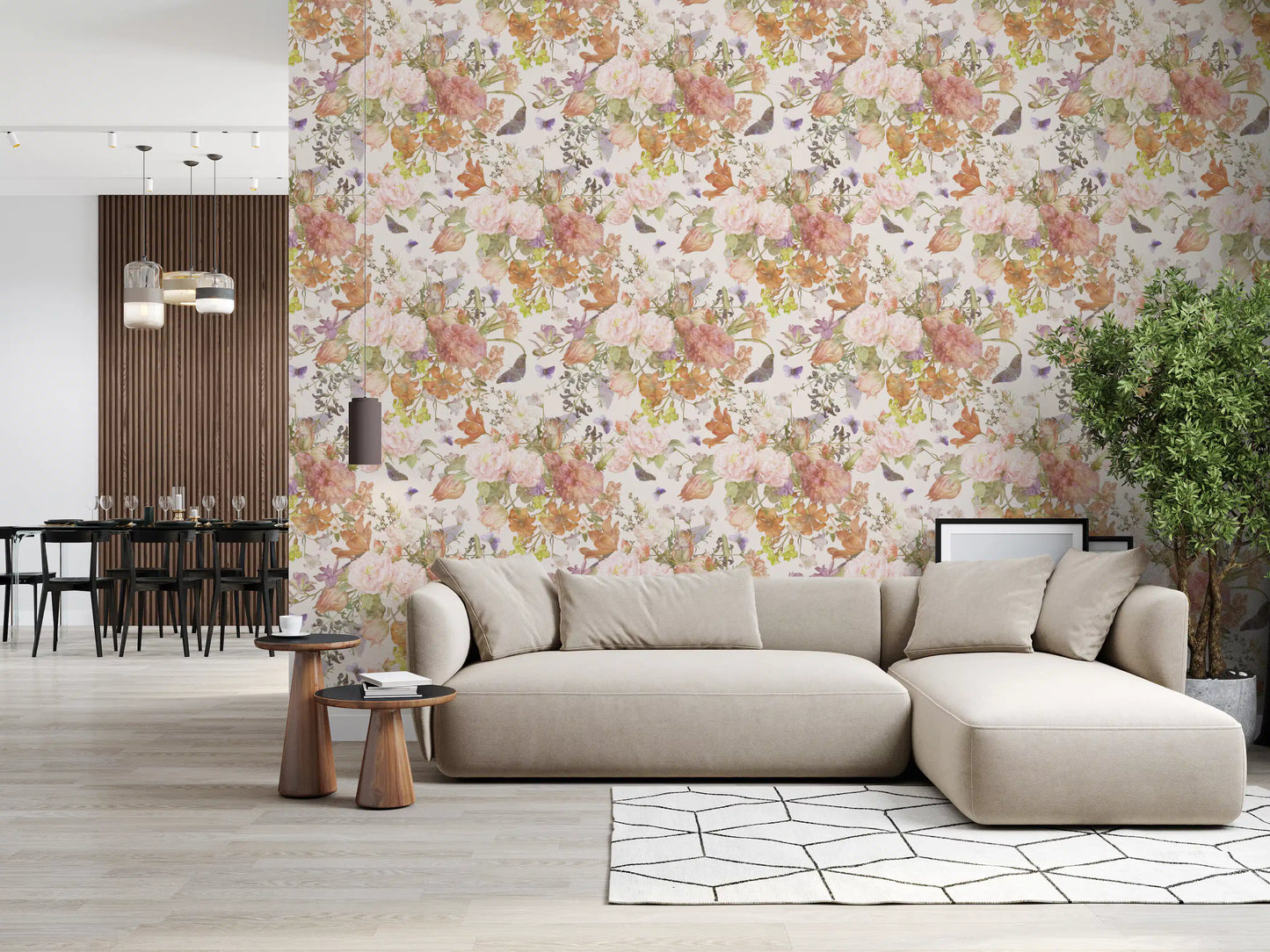 Muted Meadow Botanical Illustration Wallpaper⁠