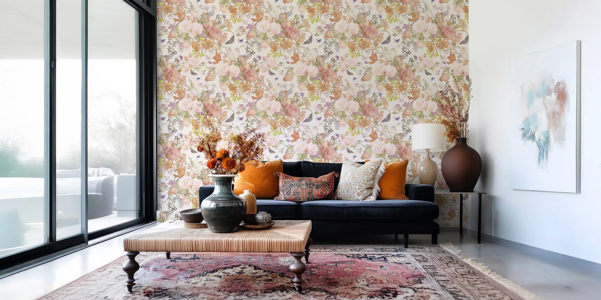 Muted Meadow Botanical Illustration Wallpaper⁠