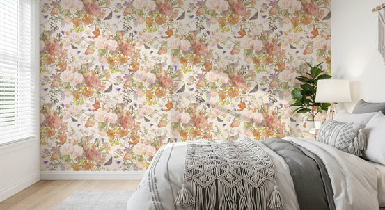 Muted Meadow Botanical Illustration Wallpaper⁠