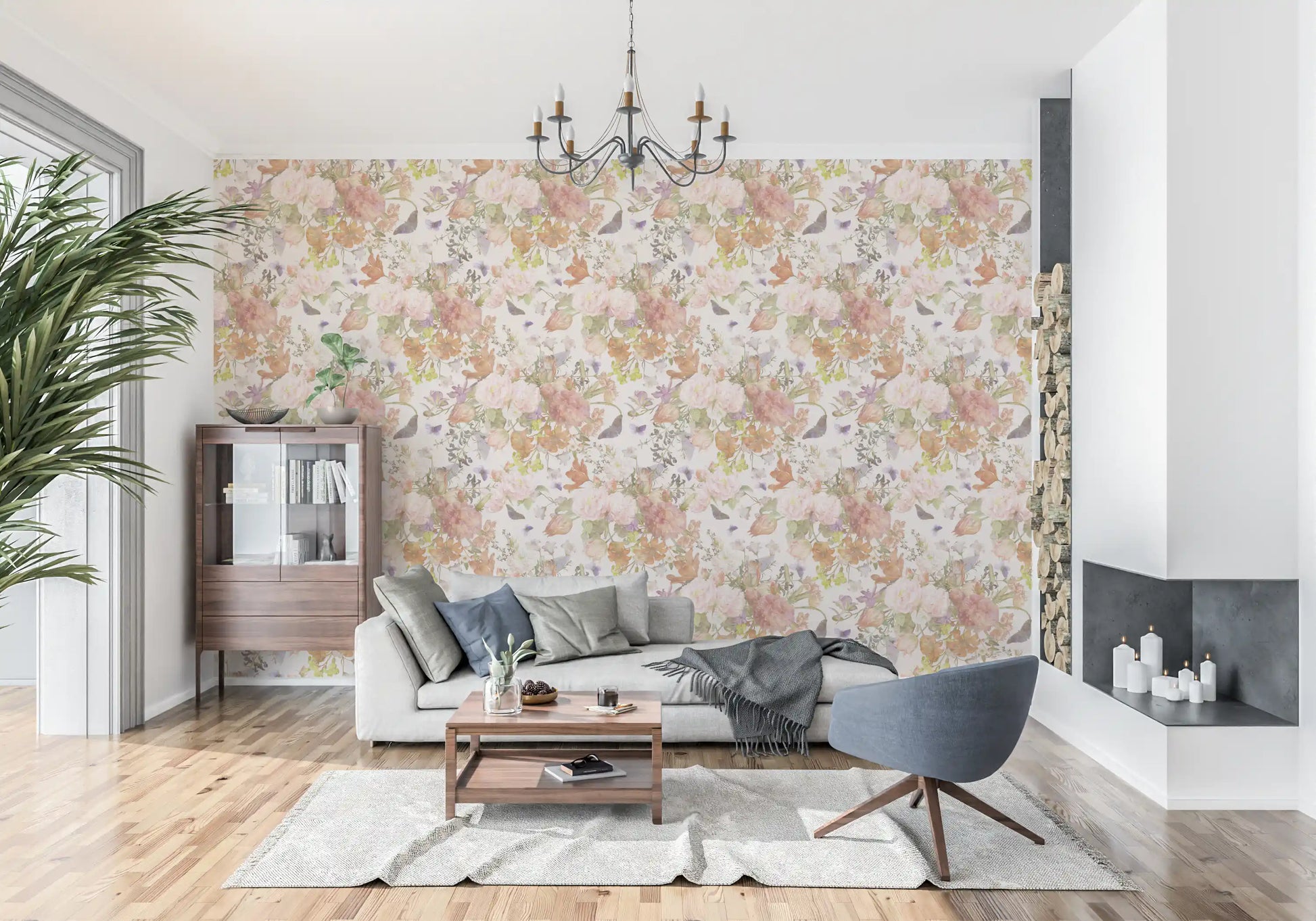Muted Meadow Botanical Illustration Wallpaper⁠