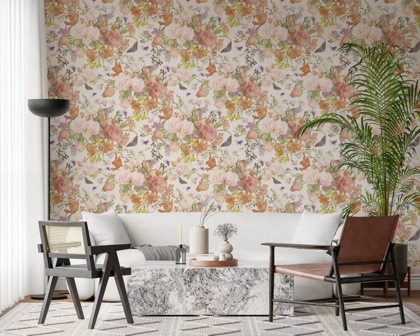 Muted Meadow Botanical Illustration Wallpaper⁠