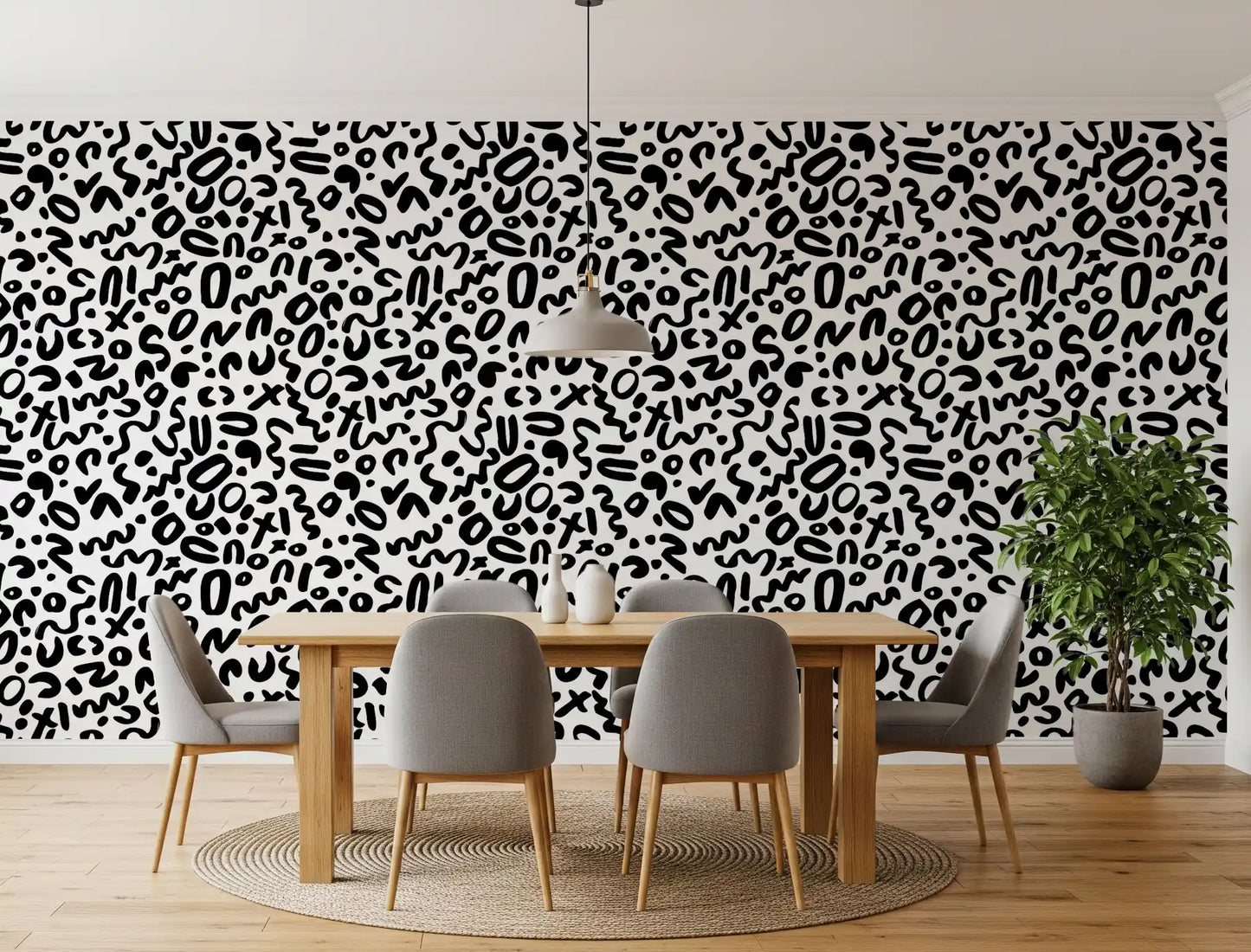 Monochrome Doodle Abstract Shapes Wallpaper⁠