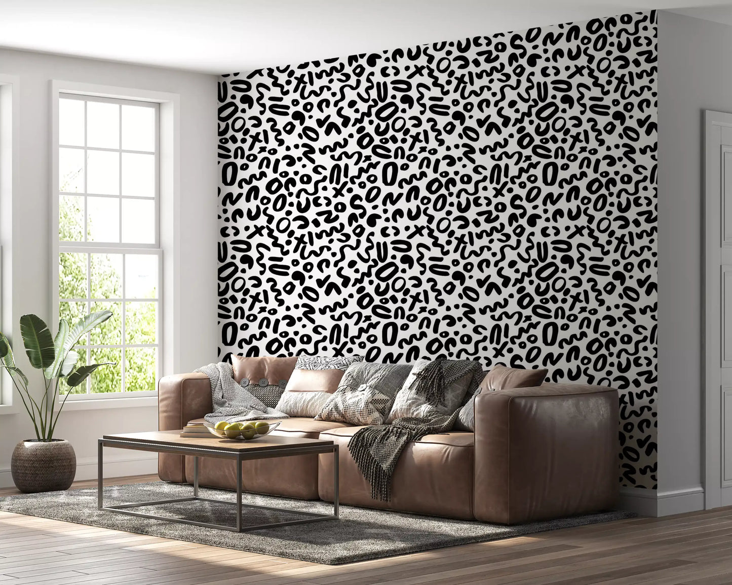 Monochrome Doodle Abstract Shapes Wallpaper⁠