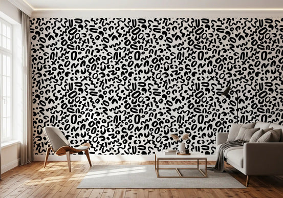Monochrome Doodle Abstract Shapes Wallpaper⁠