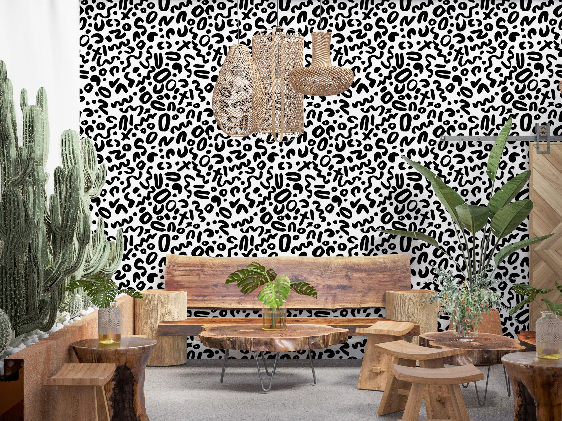 Monochrome Doodle Abstract Shapes Wallpaper⁠