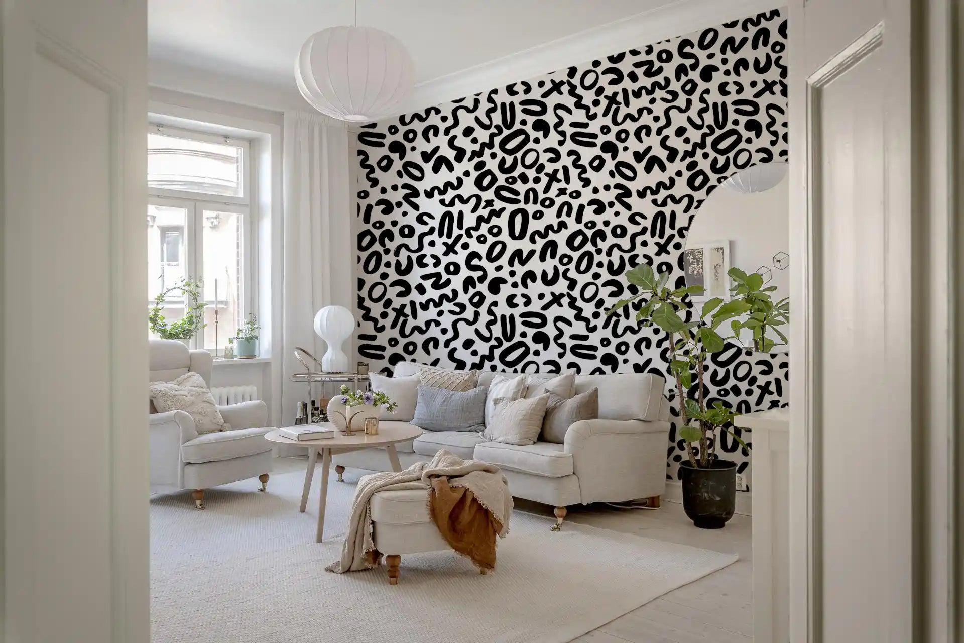 Monochrome Doodle Abstract Shapes Wallpaper⁠