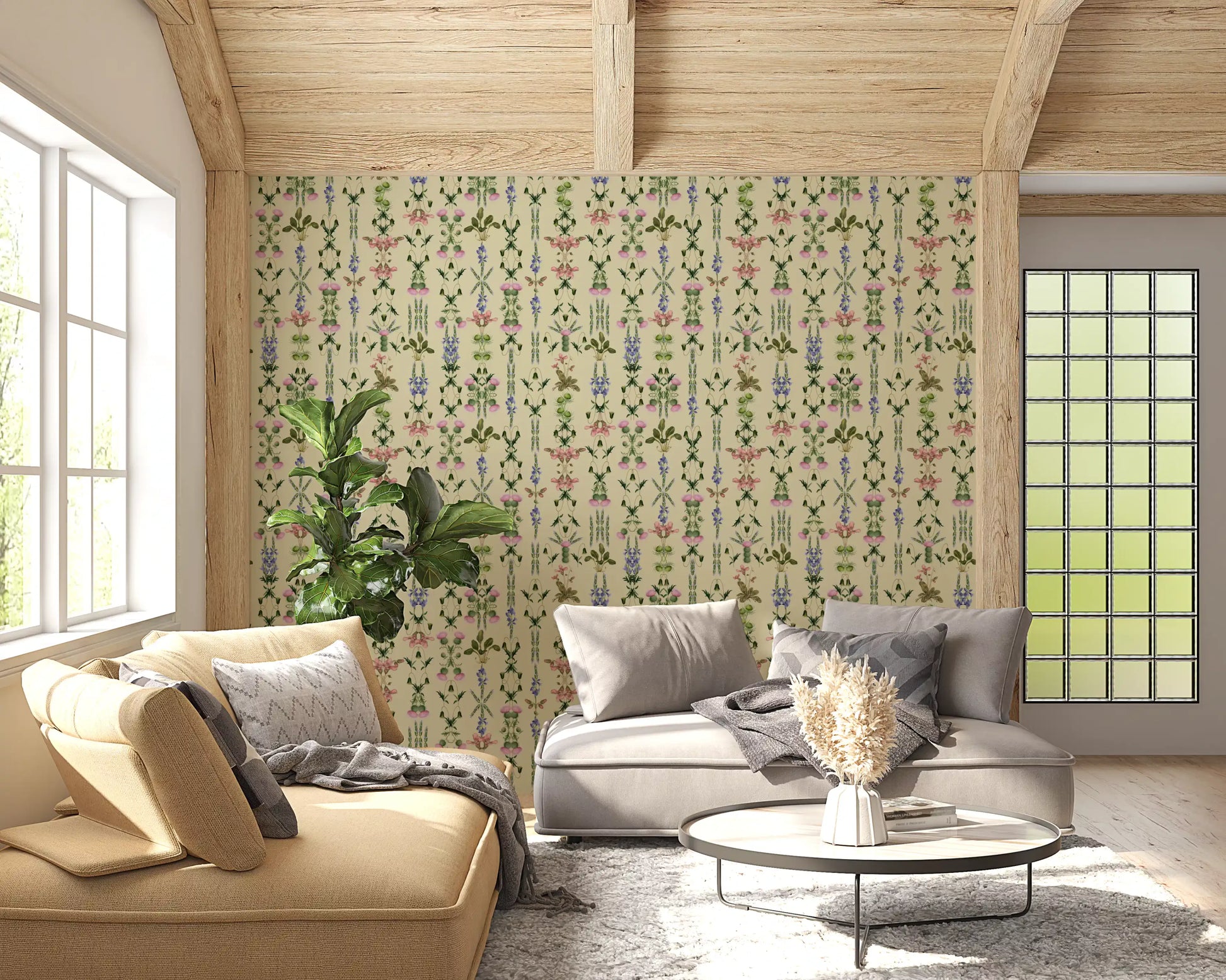 Heritage Field Flora Pistachio Wallpaper⁠